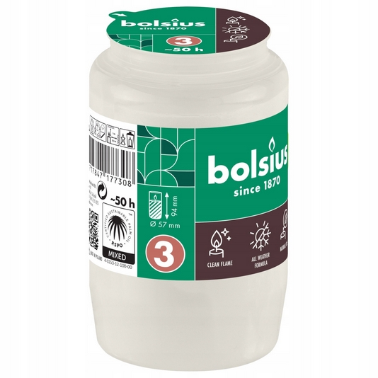 Bolsius Bezzapachová Biela Parafínová Sviece 90x50mm, Doba horenia 20 hodín